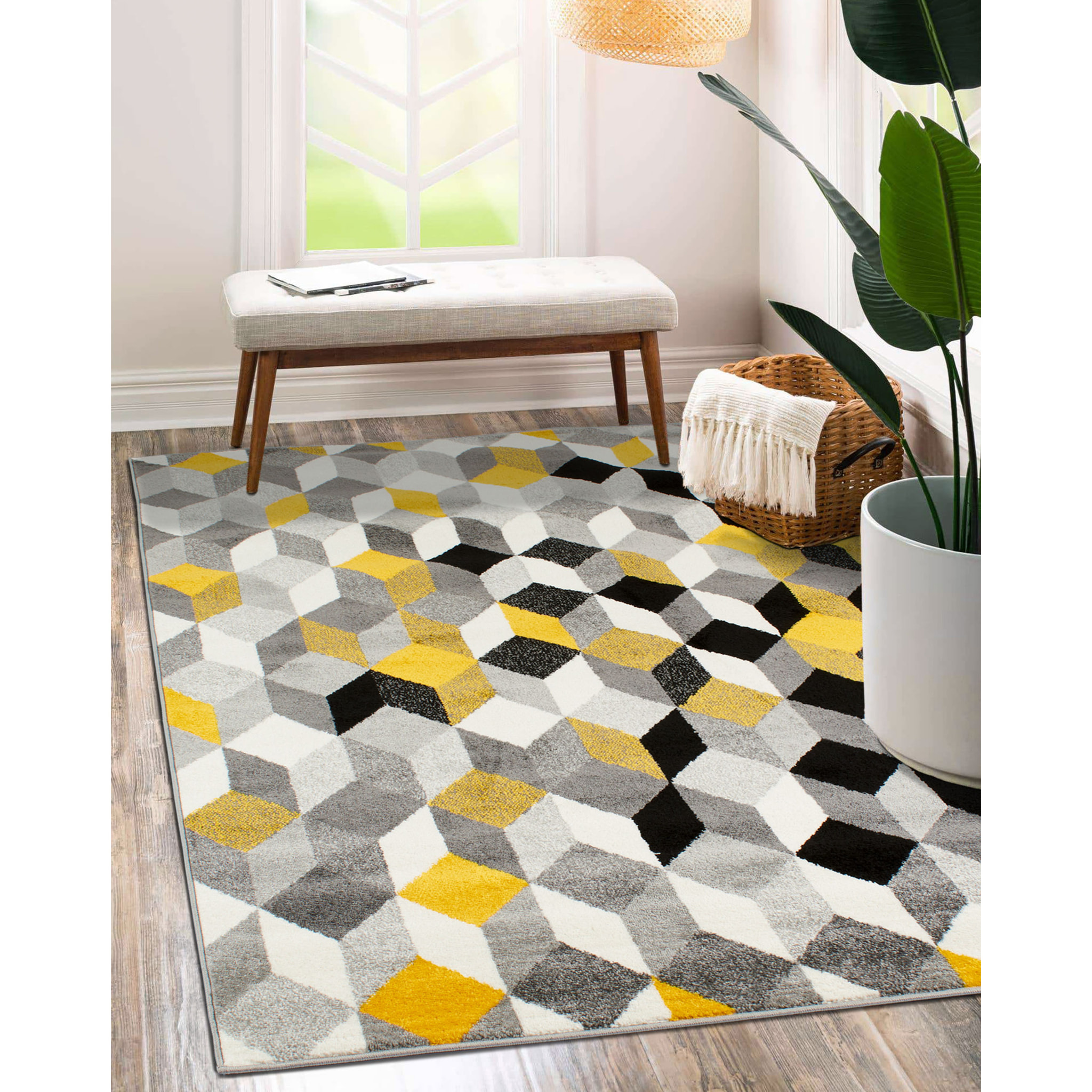 Gala - Tapis de salon moderne à motif graphique jaune
