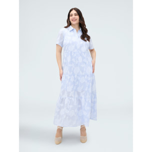 Fiorella Rubino - Vestido largo camisero en algodón jacquard - Azul