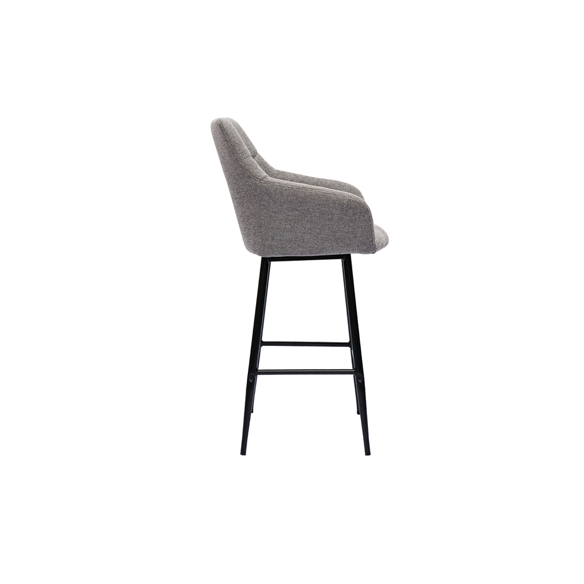 Tabourets de bar avec sièges matelassés en tissu effet velours texturé gris et métal noir H65 cm (lot de 2) MONTERO