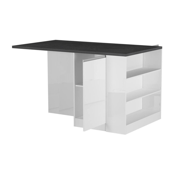 Isola da cucina Abern, Armadio multiuso, Mobile per cucinotto, Tavolo ausiliario, 100% Made in Italy, 160x90h90 cm, Bianco lucido e Ardesia