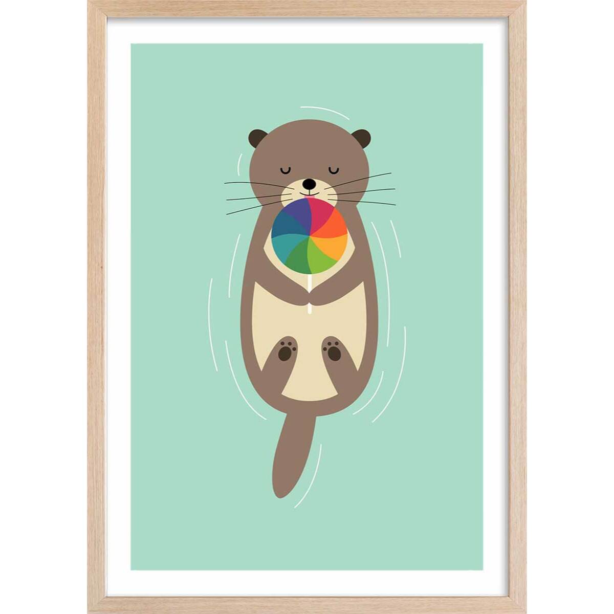 Affiche  loutre en baignade Affiche + cadre en bois - Chêne