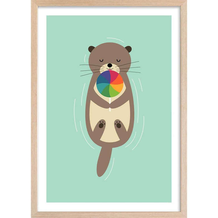 Affiche  loutre en baignade Affiche + cadre en bois - Chêne