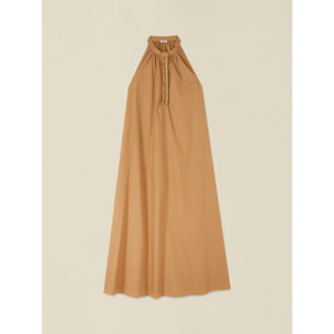 Oltre - Vestito lungo in popeline con dettaglio gioiello - Beige