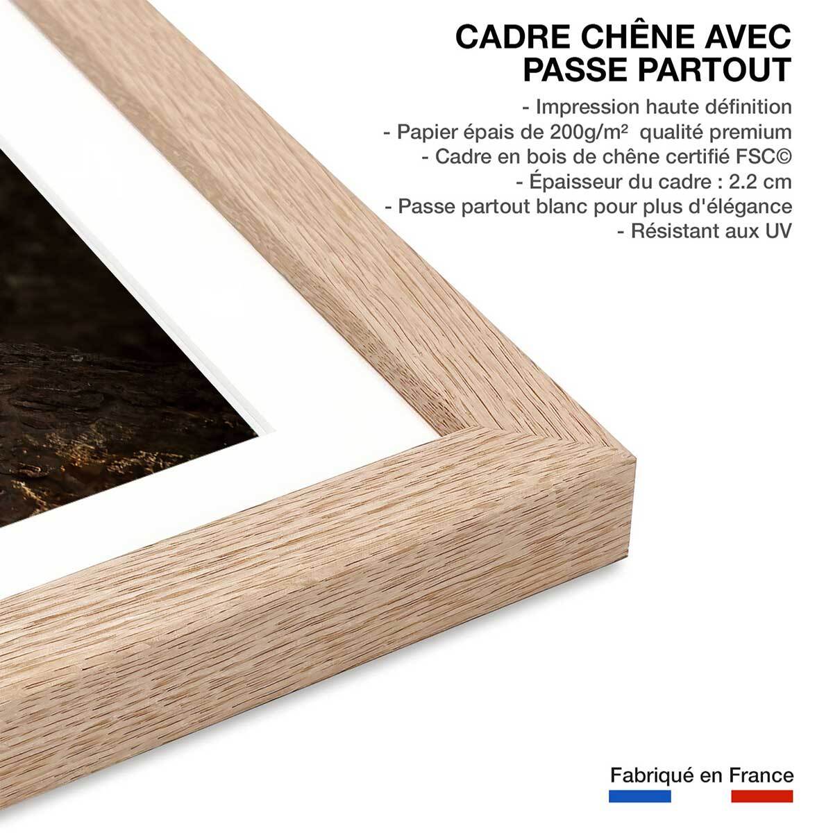 Affiche masai léopard Affiche + cadre en bois - Chêne