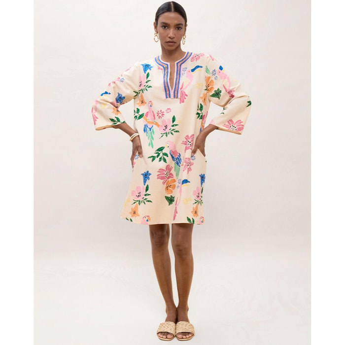 Abito corto con perline multicolori