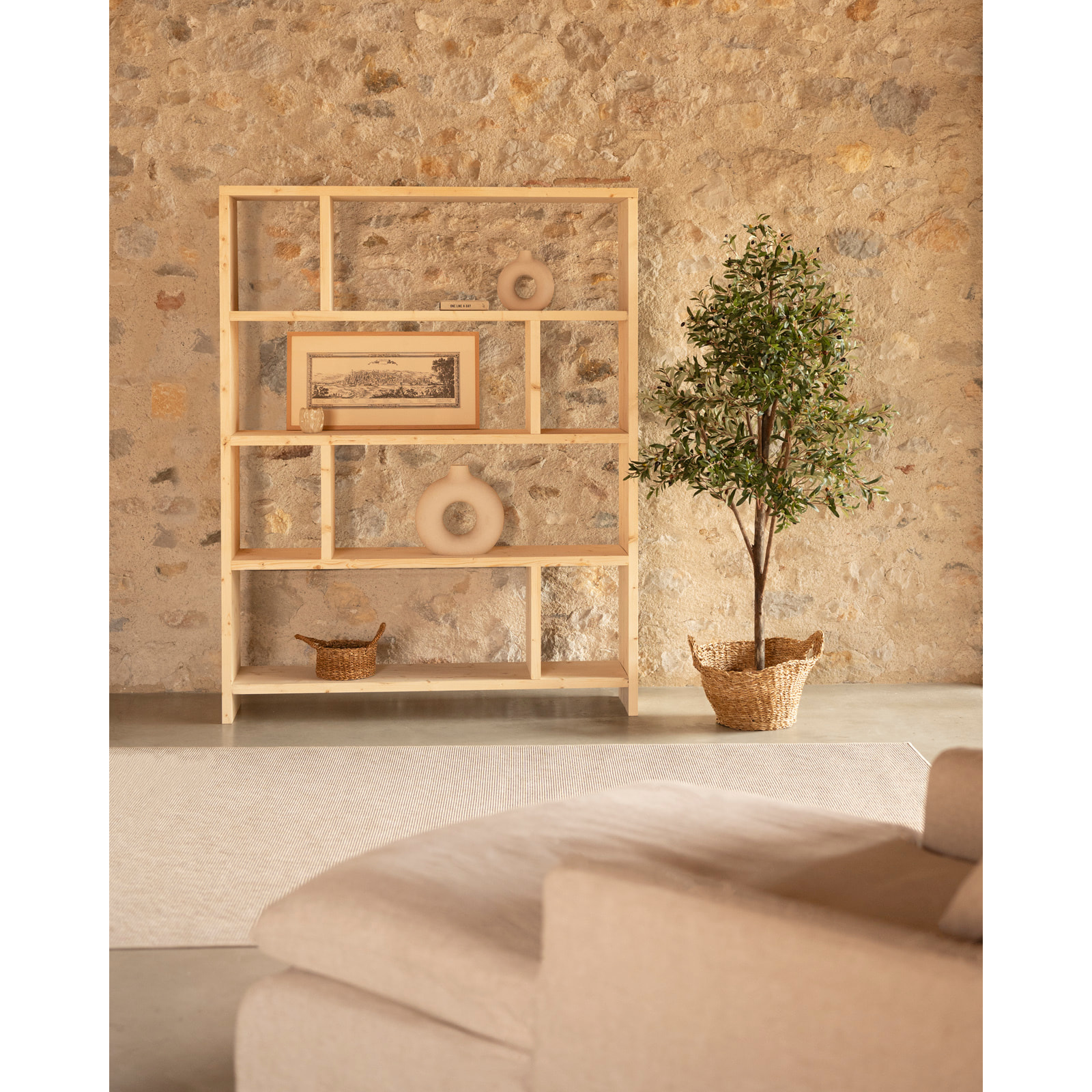 Estantería de madera maciza tono natural de 180x140cm Alto: 180 Largo: 140 Ancho: 35