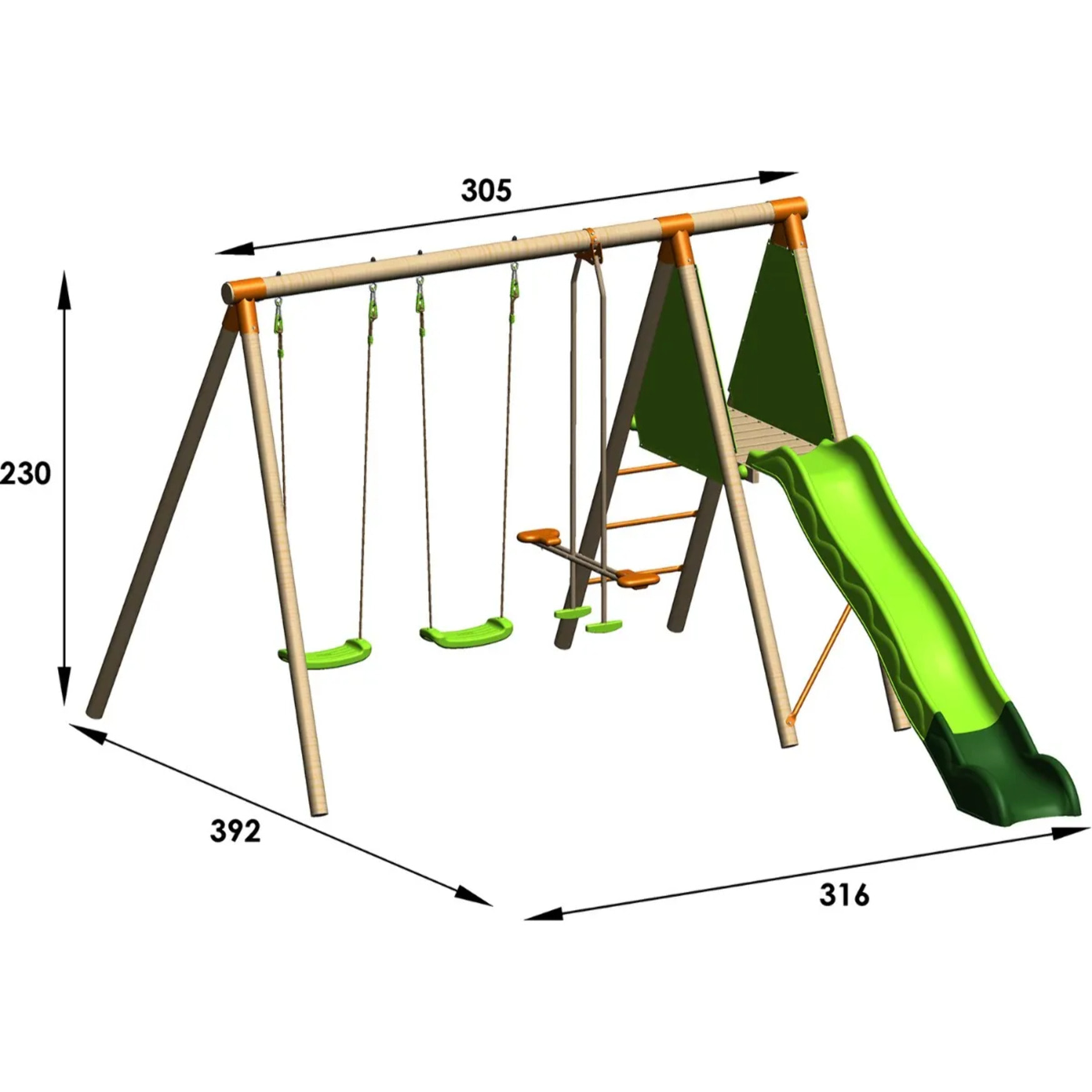 Balançoire en bois 2,30 m Topwood PALMI - 6 enfants