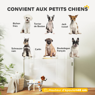 Barrière de sécurité chien rétractable 0-144 cm H.87 cm verrouillage auto alu PVC blanc