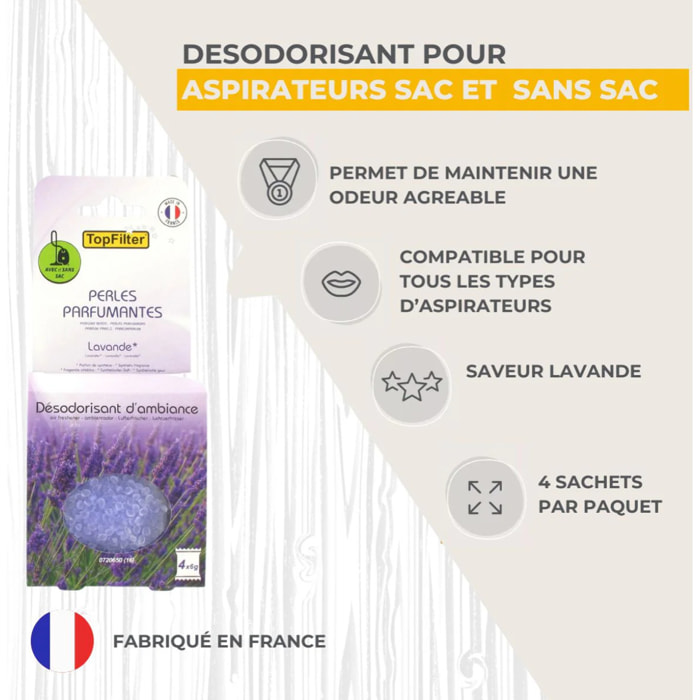 Lot de 4 sachets de perles parfumantes pour aspirateur odeur lavande TopFilter