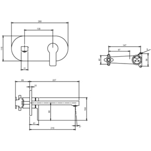 Mitigeur lavabo mural Architectura avec vidage Push Open chrome