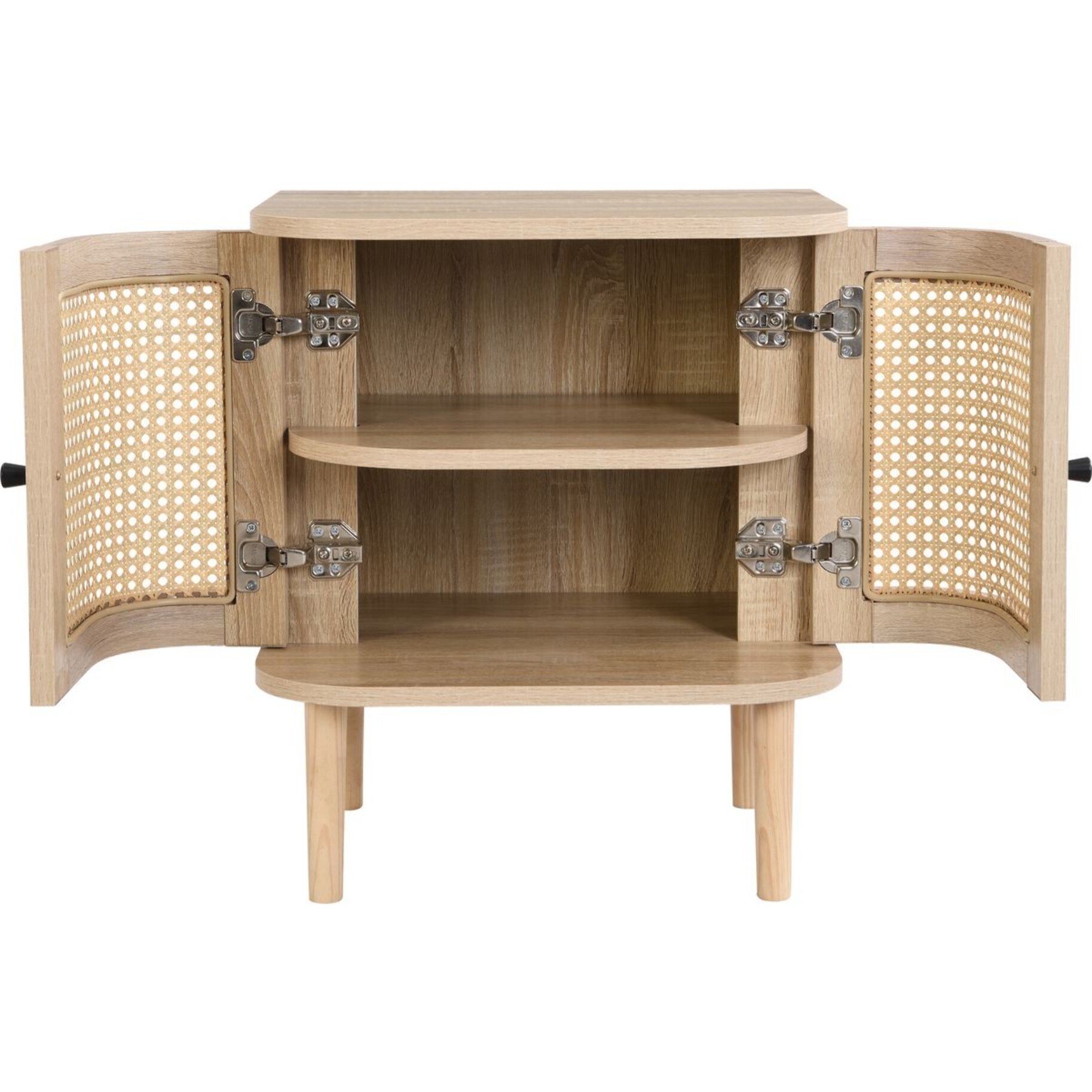 Table de chevet 2 portes effet chêne et cannage - BALI