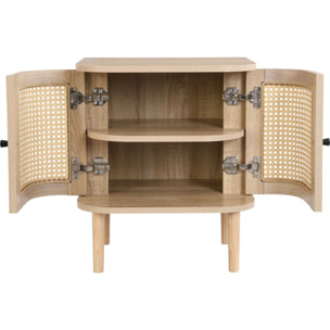 Table de chevet 2 portes effet chêne et cannage - BALI