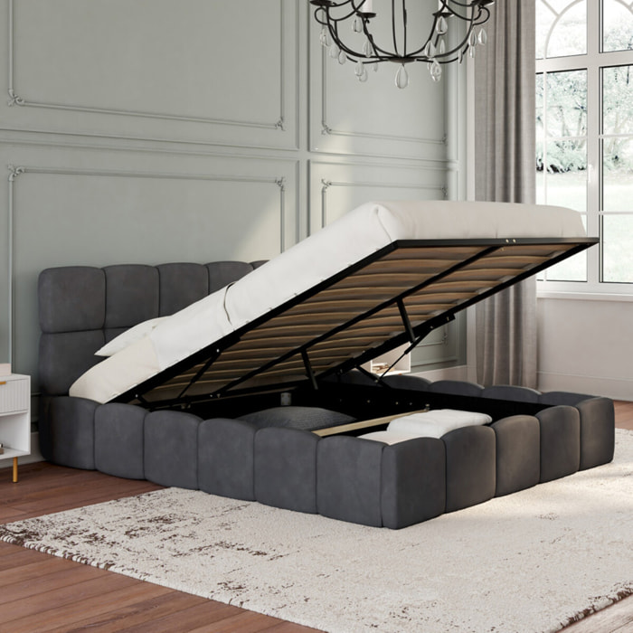 Lit coffre Bubble 140x190cm velours gris