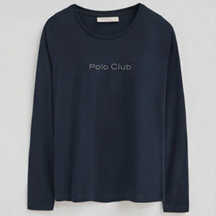 Maglietta blu marino a maniche lunghe brillantini Polo Club
