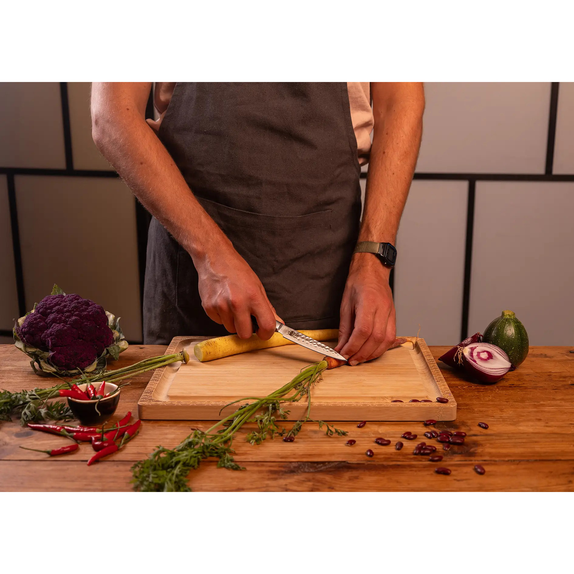 Le Set Deluxe Basic Hashi Tsuchime : 2 couteaux (office + santoku) + set d'aiguisage 180/800 grains + acier à aiguiser