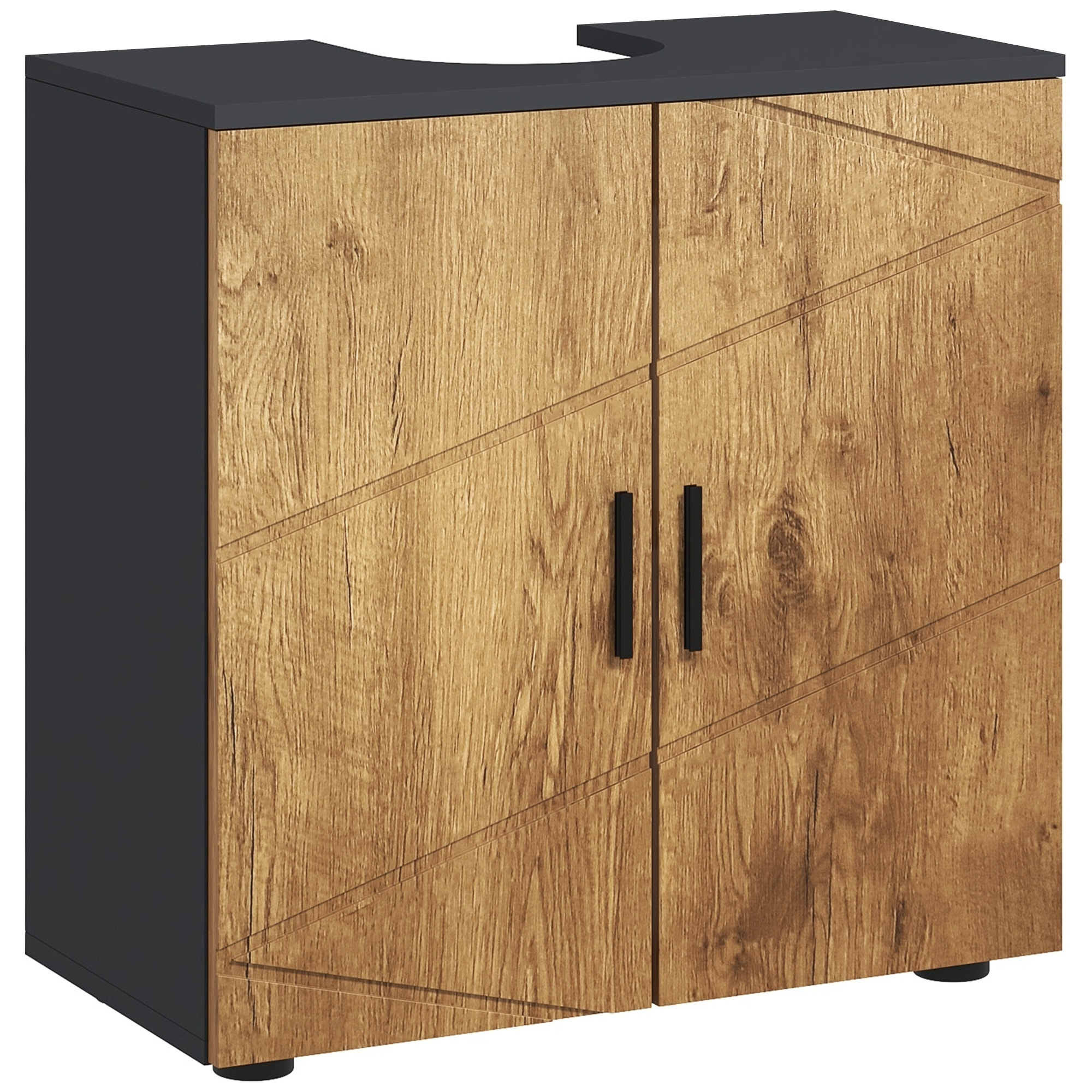 Meuble sous-vasque - 2 portes, étagère - dim. 60L x 30l x 60H cm - anthracite aspect bois