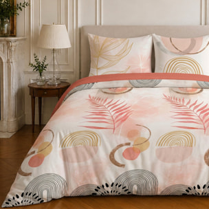 Parure housse de couette 100% coton motif floral - TERRACOTTA
