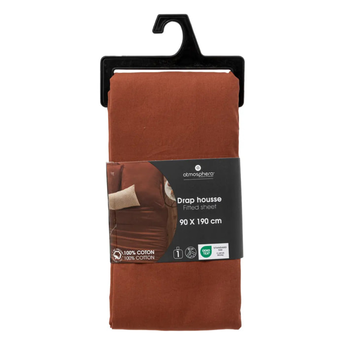 Drap-housse "Carina" en coton 90x190cm rose terracotta