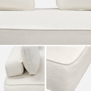 Set de 2 chauffeuses pour canapé modulable tissu bouclette crème 2 places Bao. L 180 x P 90 x H 74cm