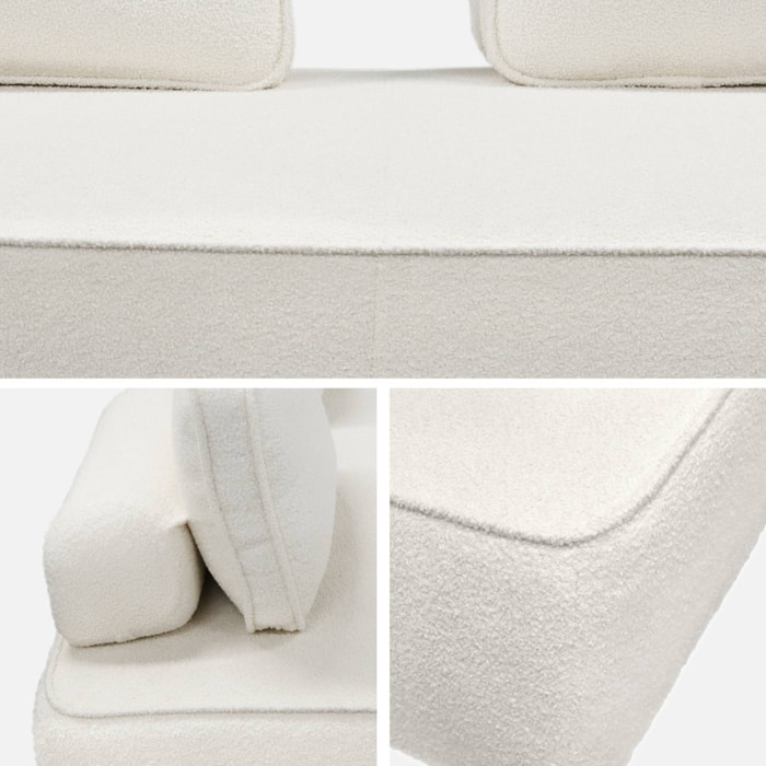 Set de 2 chauffeuses pour canapé modulable tissu bouclette crème 2 places Bao. L 180 x P 90 x H 74cm