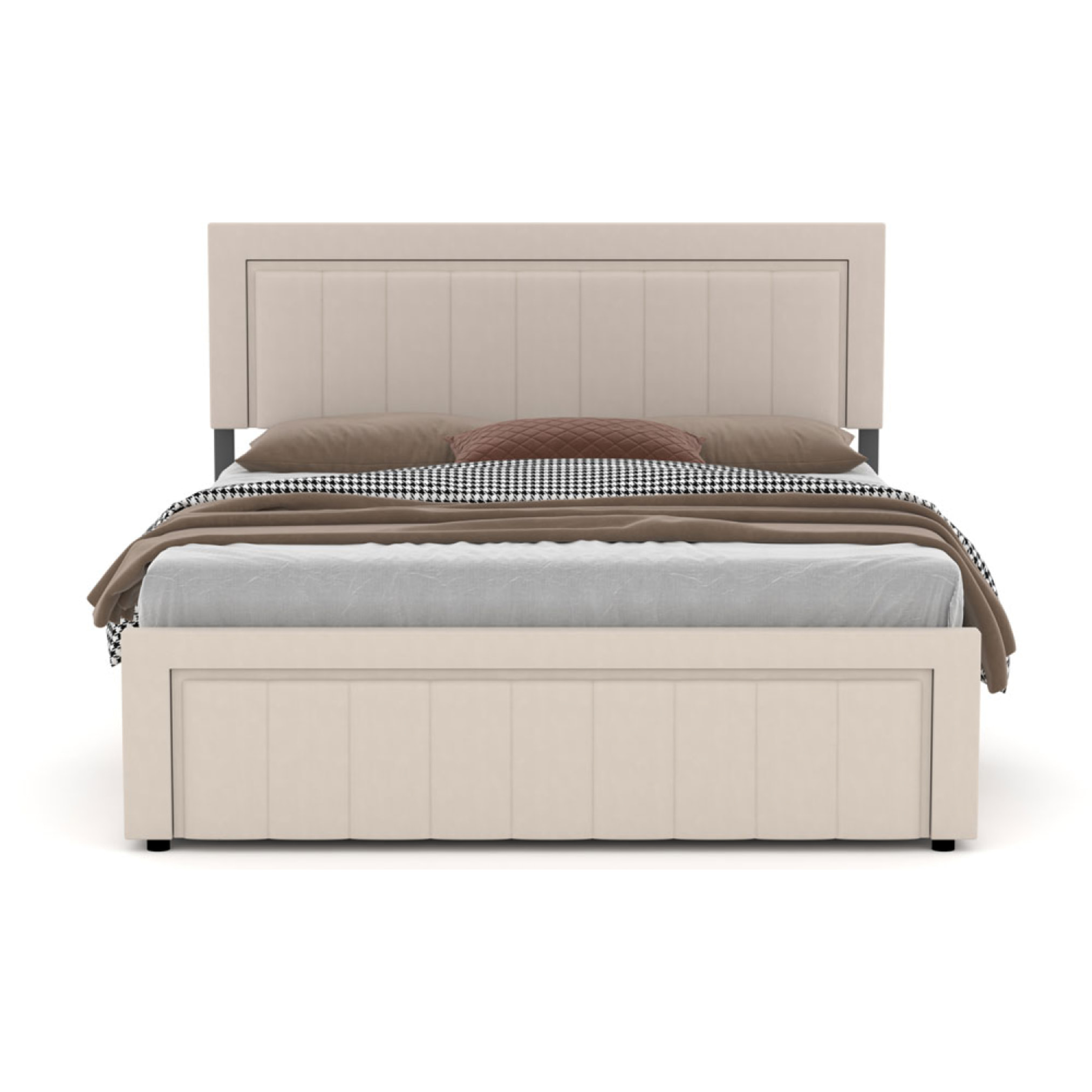 TOPEKA Lit contemporain avec coffre de rangement 140x190cm en velours beige