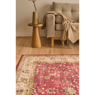 OTTOMAN - Tapis à poils courts doux à motif arabesque rouge