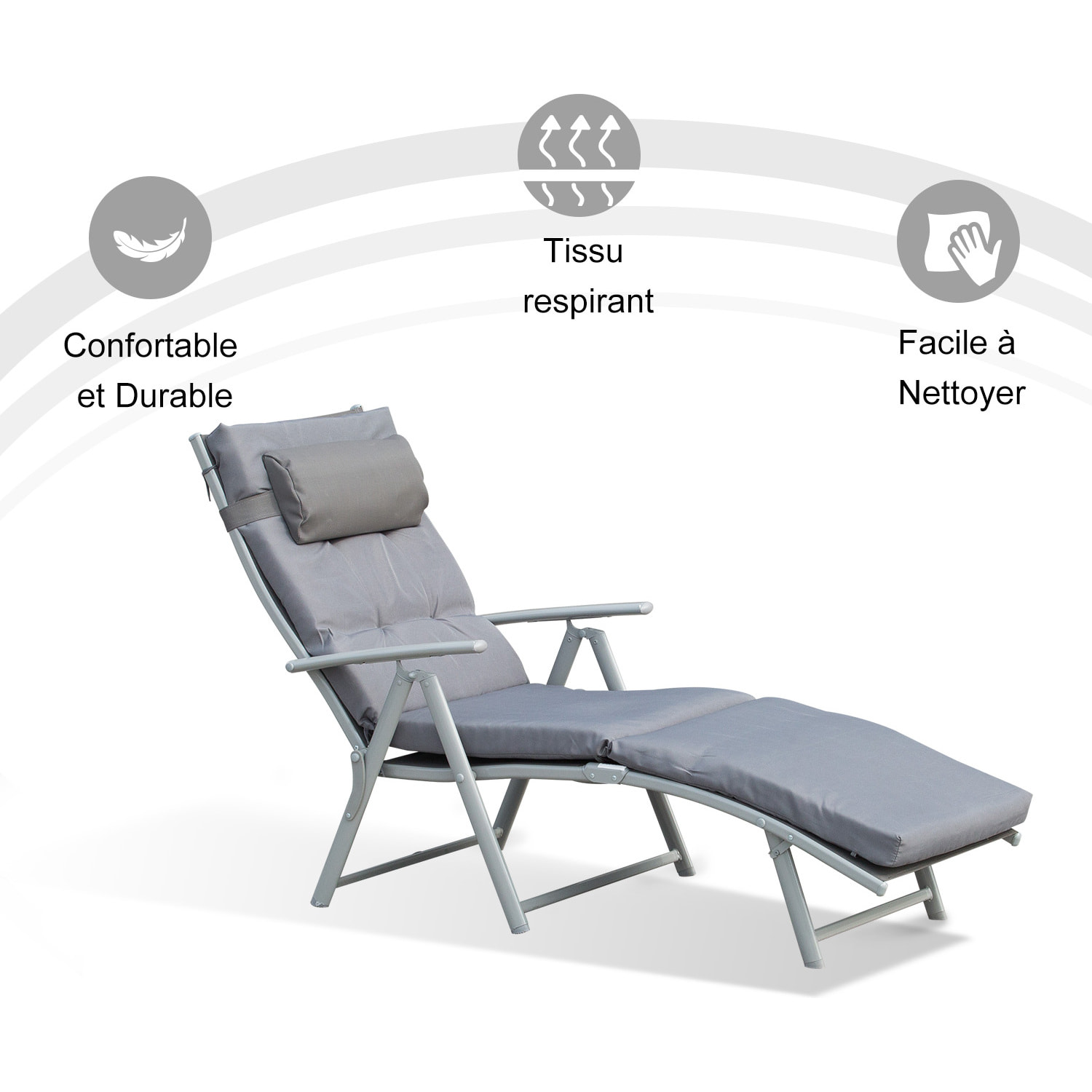 Transat pliable inclinable 7 positions matelas inclus