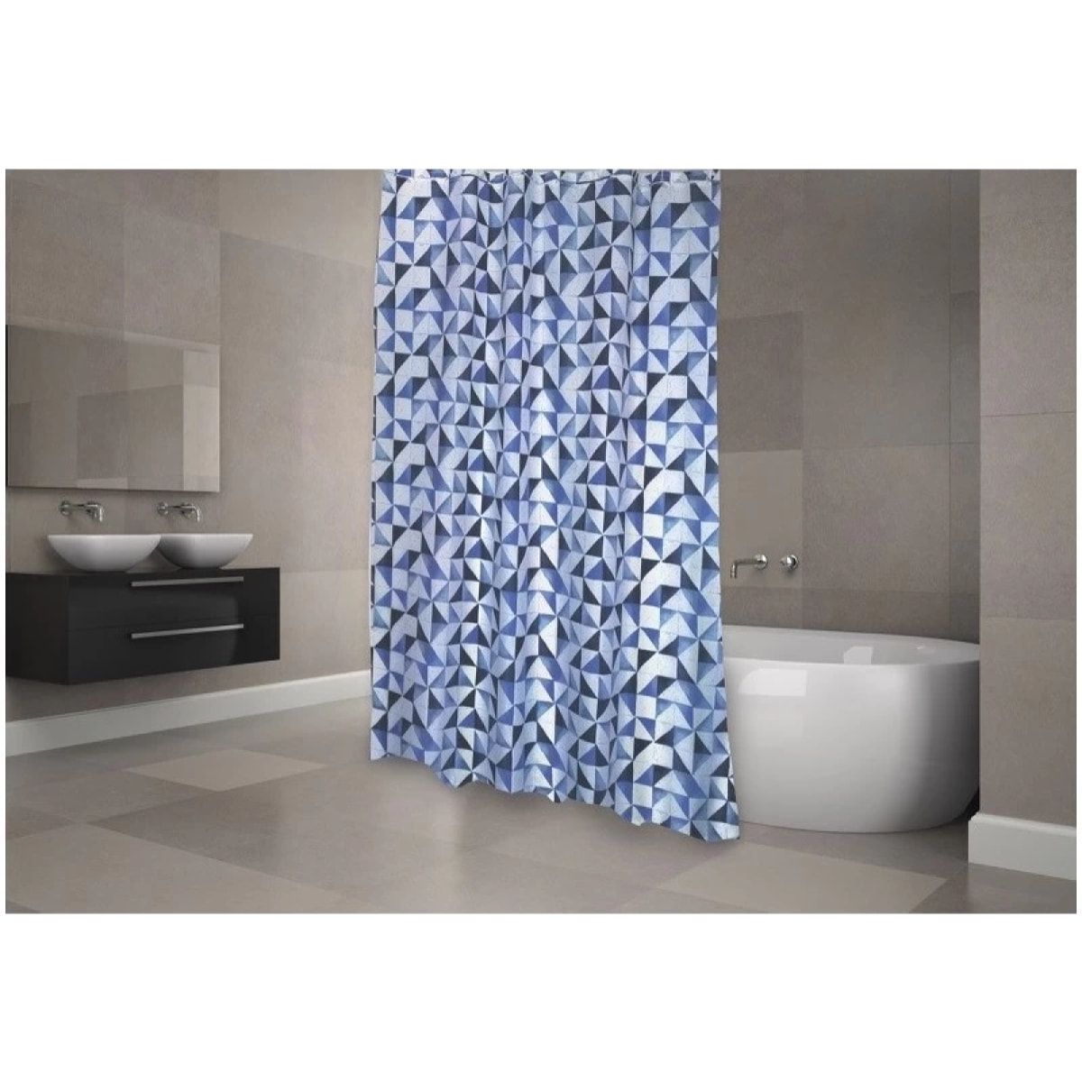 Rideau de douche Polyester CALULA 180x200cm QUALITE PREMIUM Bleu - Anneaux inclus MSV