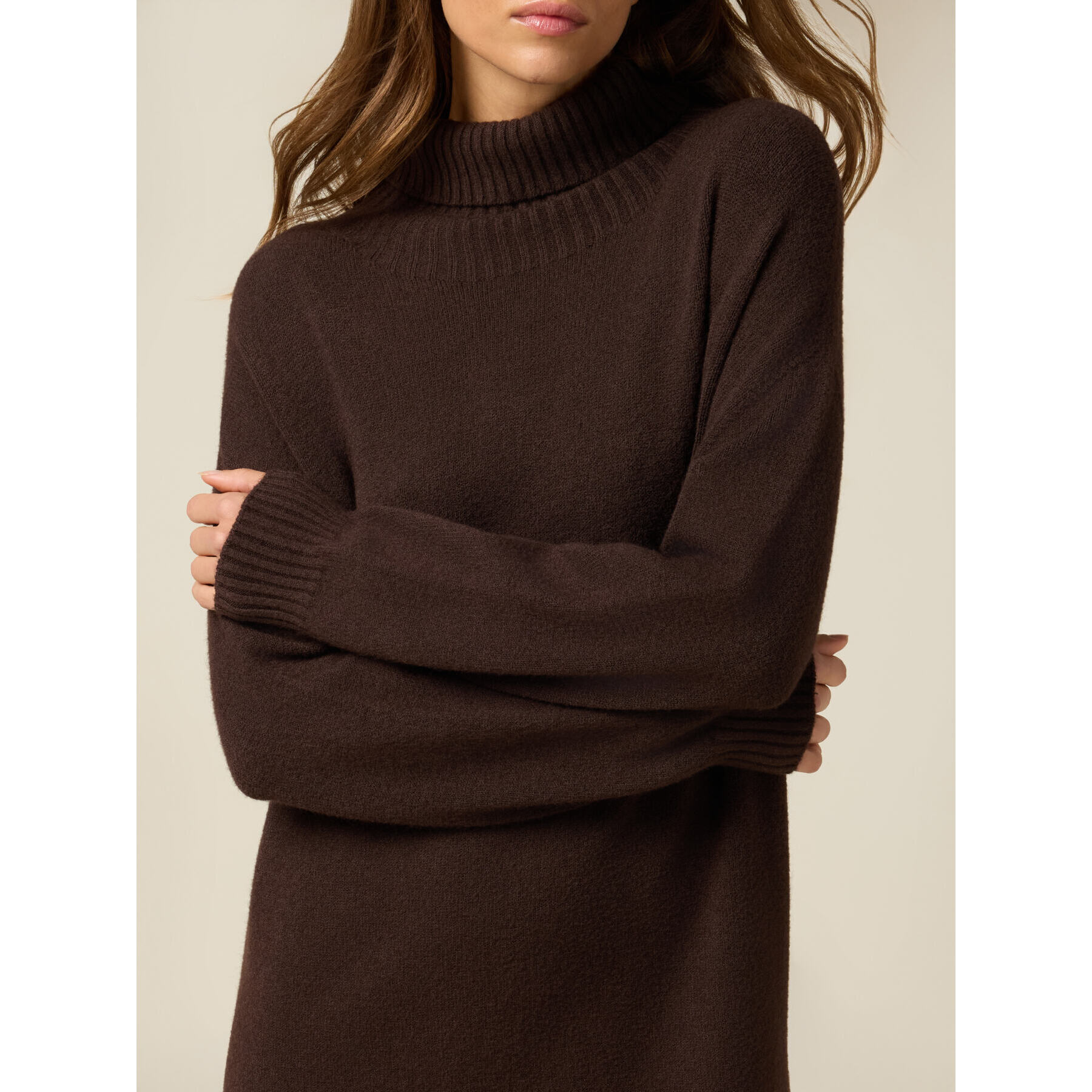Oltre - Vestido oversize cuello alto de punto - Marrón