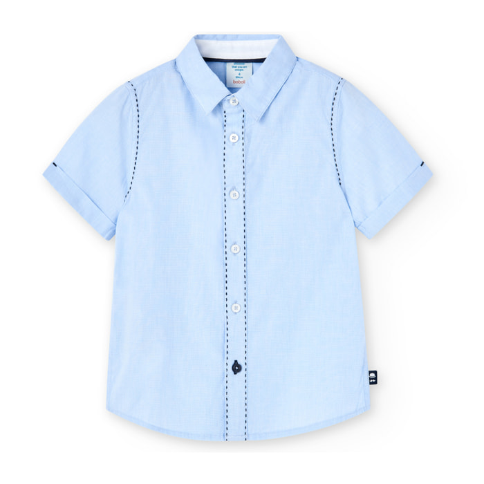 Camisa fil a fil niño, algodón, azul celeste