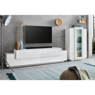 Parete attrezzata Isaia, Set salotto porta TV, Mobile soggiorno multiuso, 100% Made in Italy, cm 280x45h120, Bianco