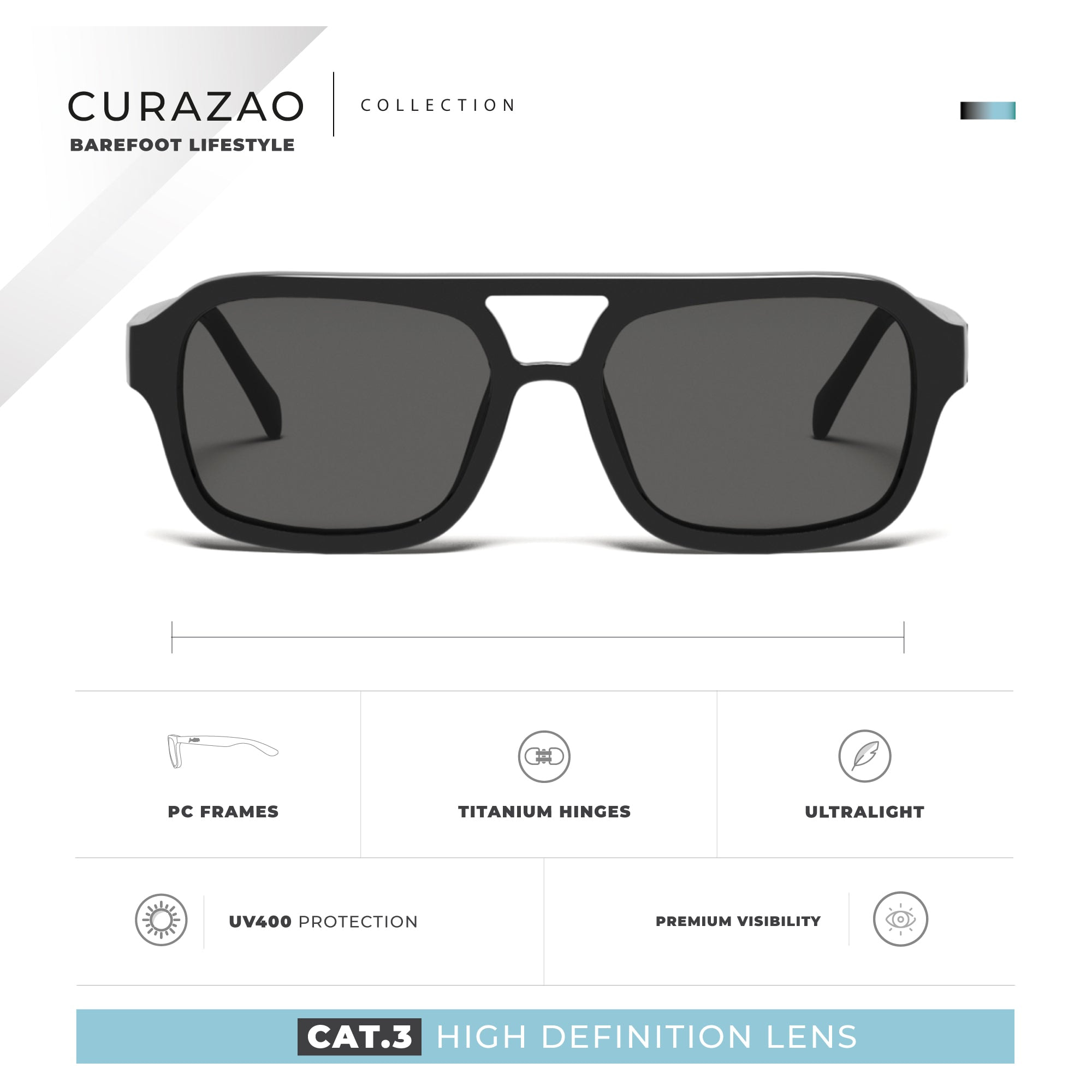 Gafas de Sol Curazao Negro Hanukeii para hombre y mujer