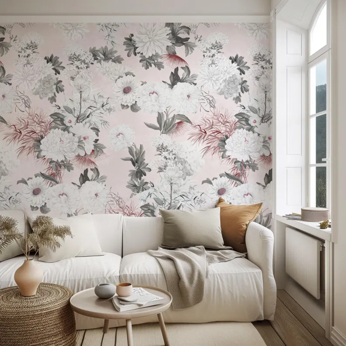 Carta da Parati Floreale Rosa Cipria