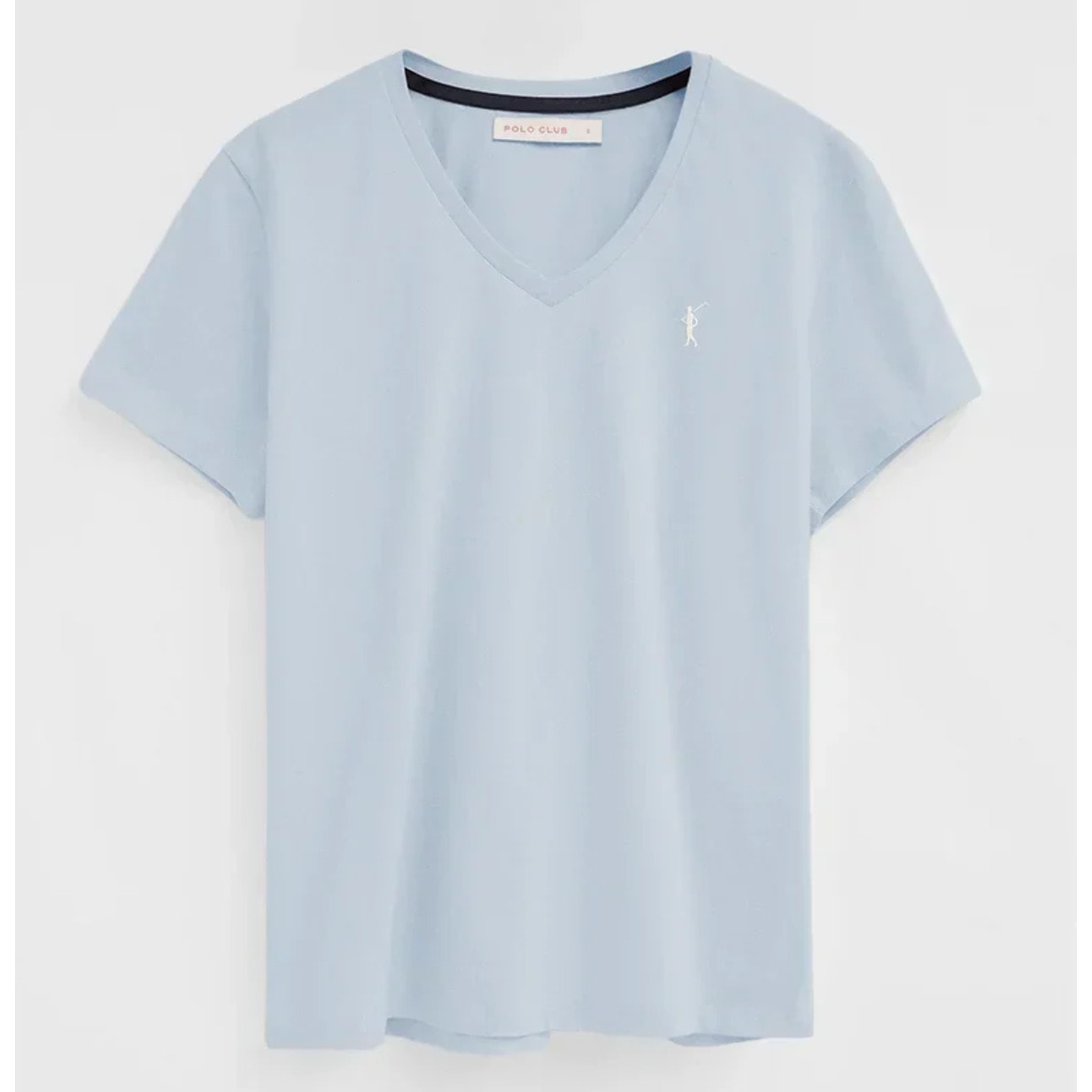 Camiseta azul claro de manga corta y cuello pico con bordado Rigby Go