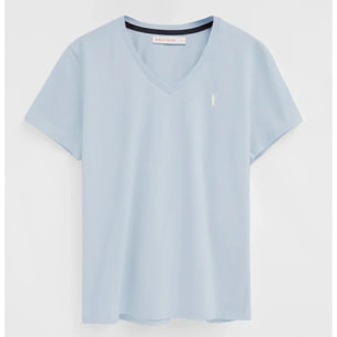 Camiseta azul claro de manga corta y cuello pico con bordado Rigby Go