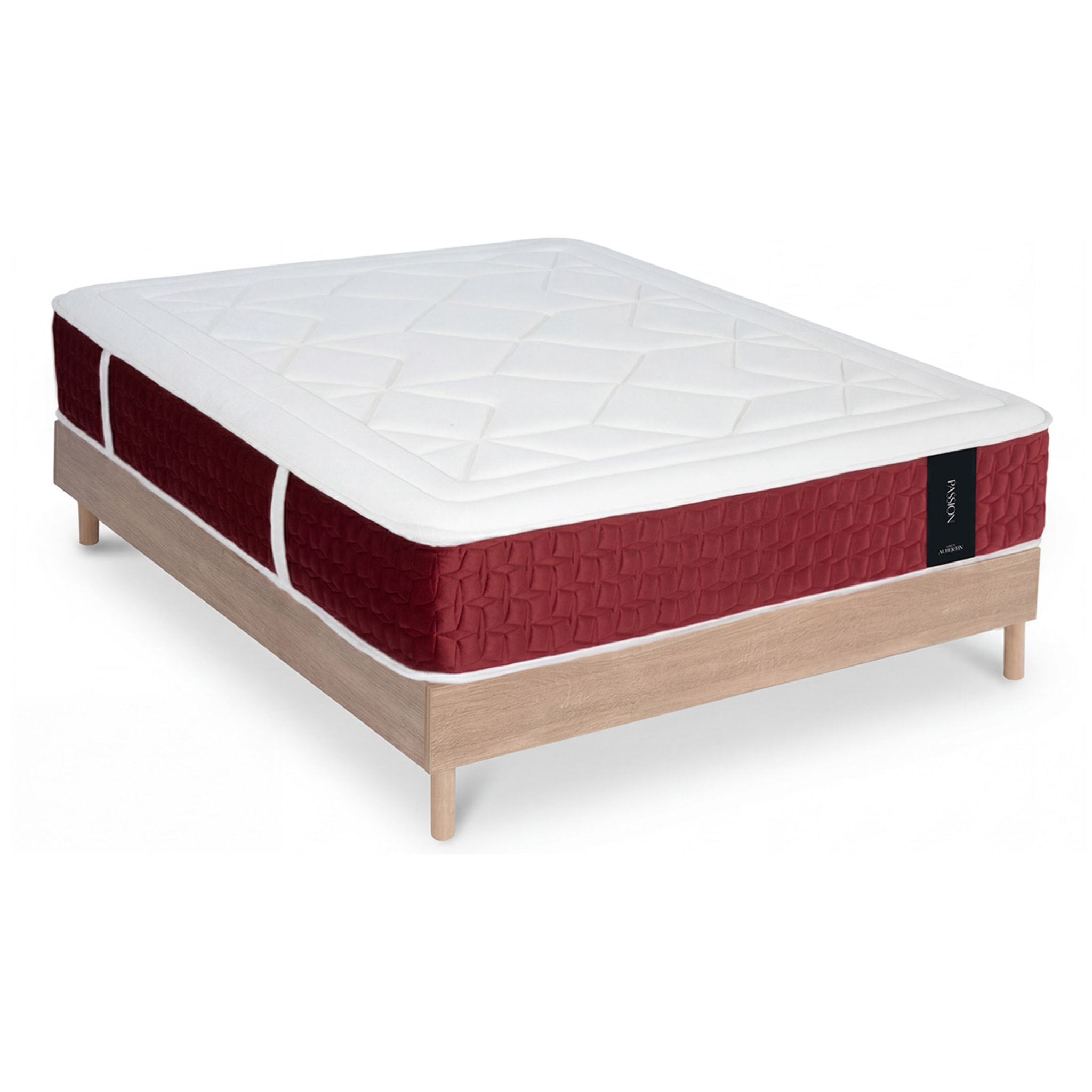 Ensemble Matelas Hybride Passion & Sommier Kit Bois, Ressorts Ensachés & Mémoire de Forme, 32 cm, Accueil Moelleux, Soutien Ferme