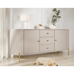 Jaime - buffet bas 178 cm - 3 tiroirs, 2 portes et 2 étagères - Beige