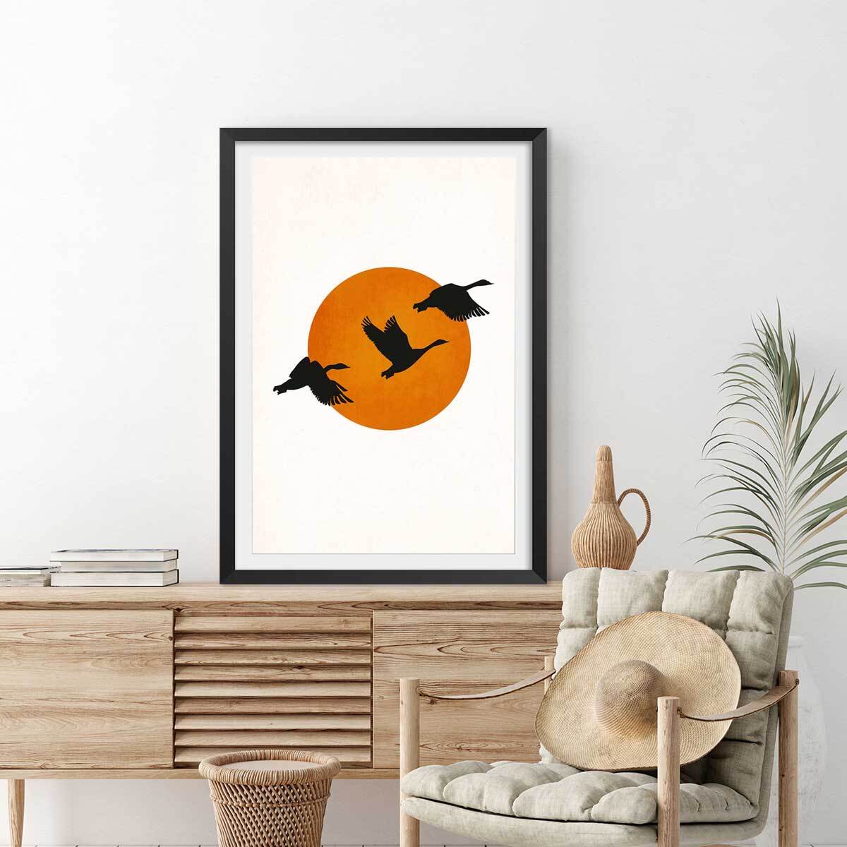 Affiche ""Retour des grues"" Affiche + cadre en bois - Noir