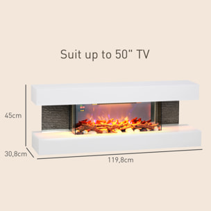 Cheminée électrique design contemporain 2000W effets flammes LED 3D dim. 119L x 30l x 45H cm éléments décoratifs télécommande inclus blanc