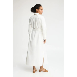 Vestido camisero cotolino blanco de manga larga y logo Rigby Go