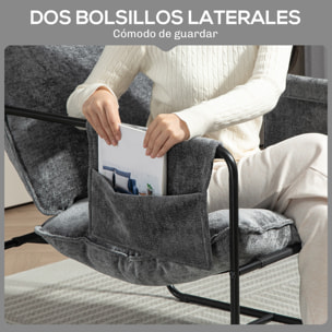 Butaca de Salón Sillón de Salón con Reposabrazos Bolsillos Laterales y Marco de Acero Butaca para Dormitorio Sala de Estar Carga 120 kg Gris