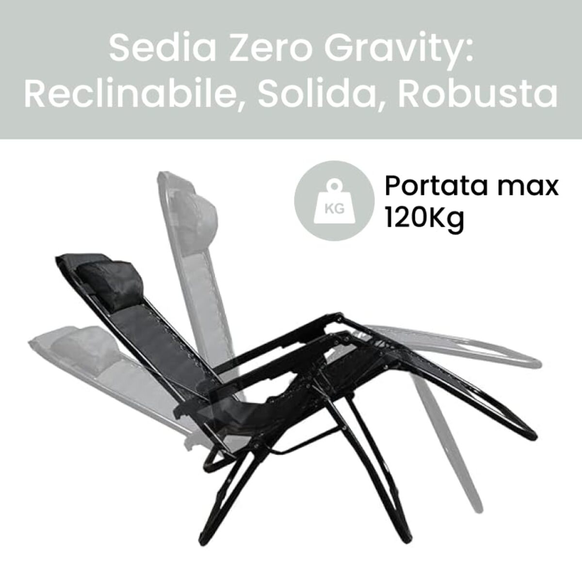 Sedia sdraio zero gravity reclinabile pieghevole con cuscino, poltrona da giardino in acciaio e texilene traspirante, regolabile con sistema blocco posizione, comfort ergonomico e salvaspazio, ideale per terrazzo, balcone e relax all’aperto