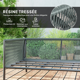 Salon de jardin d'angle 5 places en résine tressée avec table basse et coussins gris