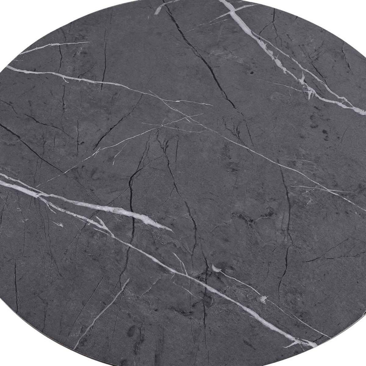 Tavolo bar tondo 70x70x104 cm con top effetto marmo e base nera - Rowan