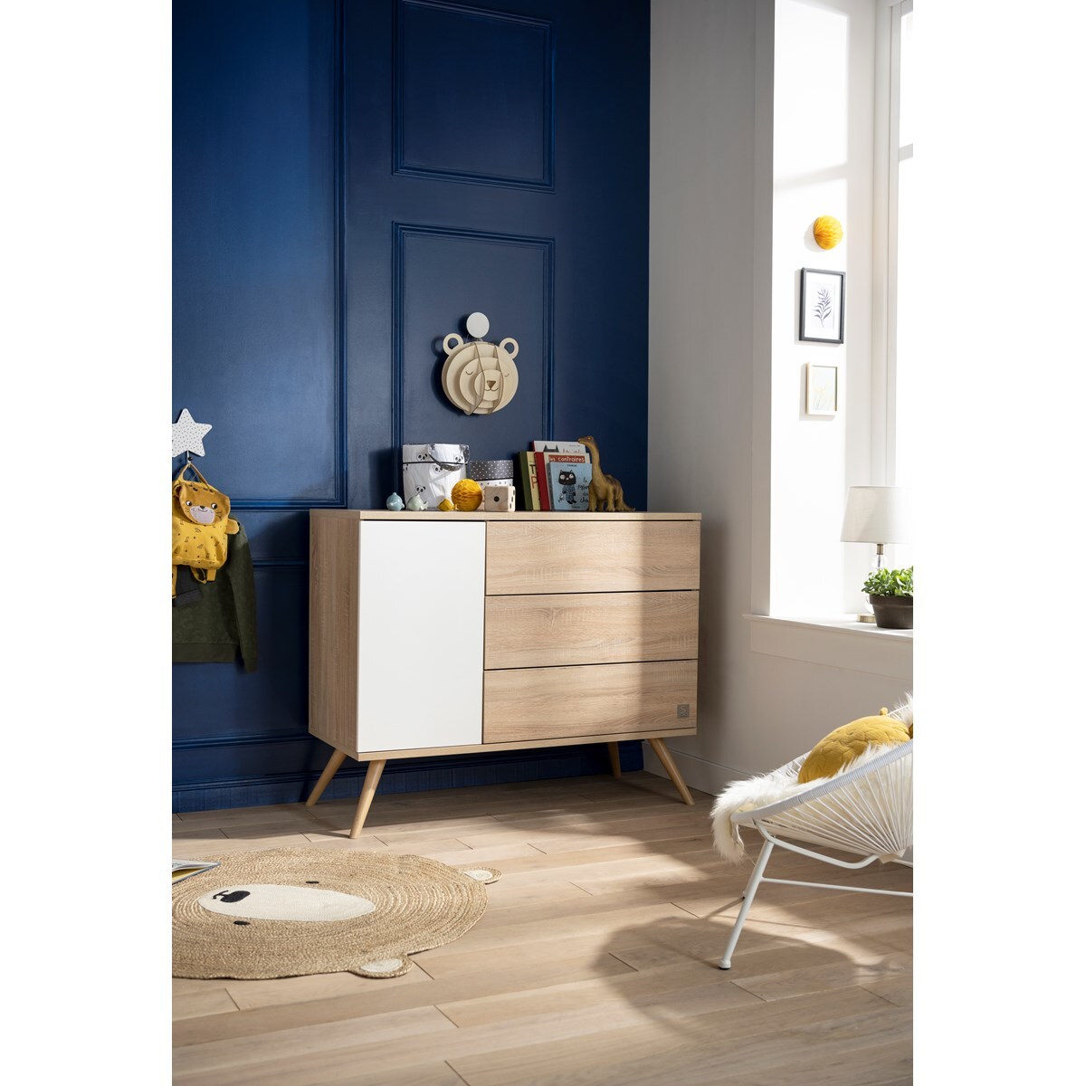 Commode 1 porte 3 tiroirs en bois