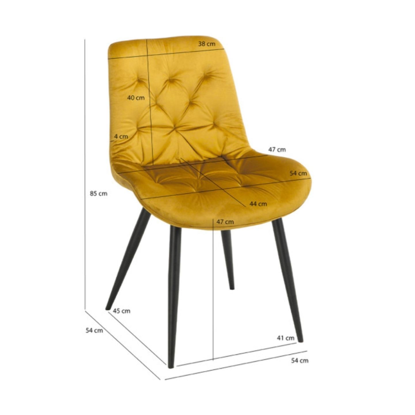 Chaise design en velours capitonné pieds métal noir - ANNA