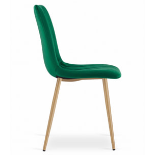 Set di 2 sedie LAVA in velluto verde smeraldo con gambe effetto legno