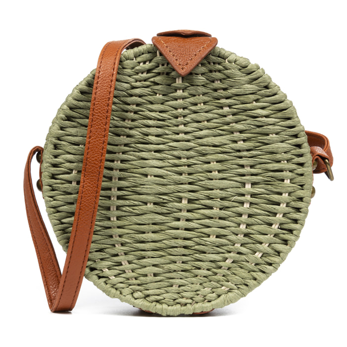 IRIA QUINTANA Borsa a tracolla da donna Cuneo. Tessuto Paglia Pelle Sintetica PU 18x4x18 Cm. Colore verde