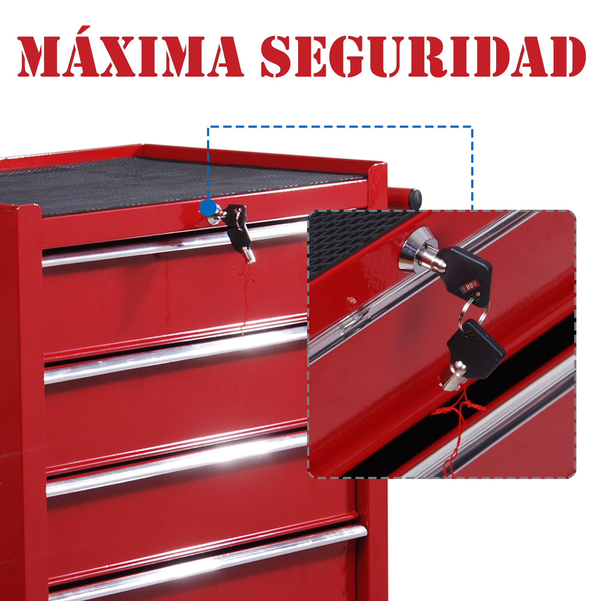 HOMCOM Carro caja de herramientas taller movil con 5 cajones 4 ruedas chapa de Acero Rojo