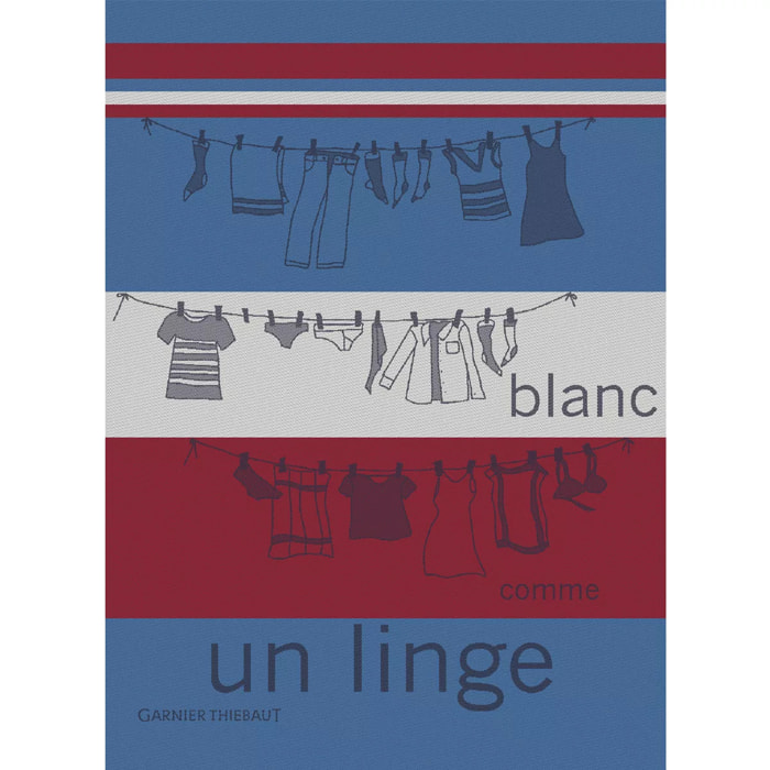 Torchon pur coton motif jacquard bleu rouge Blanc comme un linge tricolore